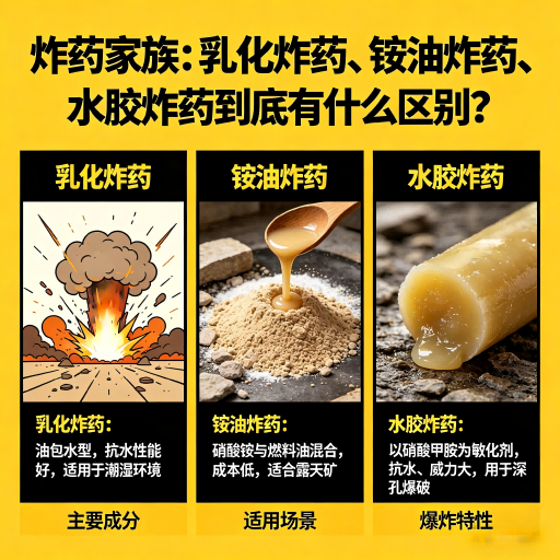 武川炸药家族：乳化炸药、铵油炸药、水胶炸药到底有什么区别？
